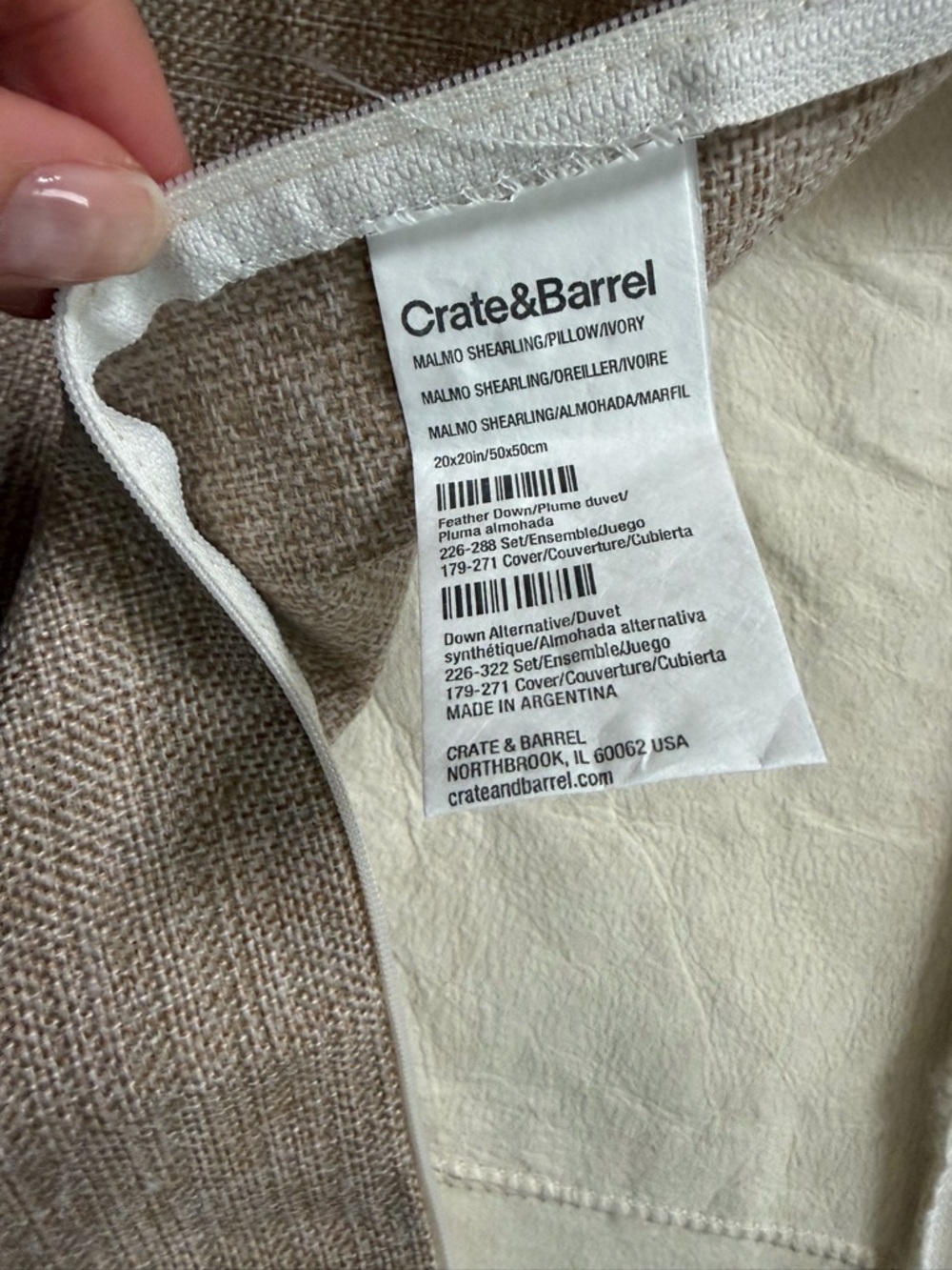 Crate & Barrel Malmo Shearling 20"x20" Arctic Ivory Throw Pillow Cover - Picture 5 of 6